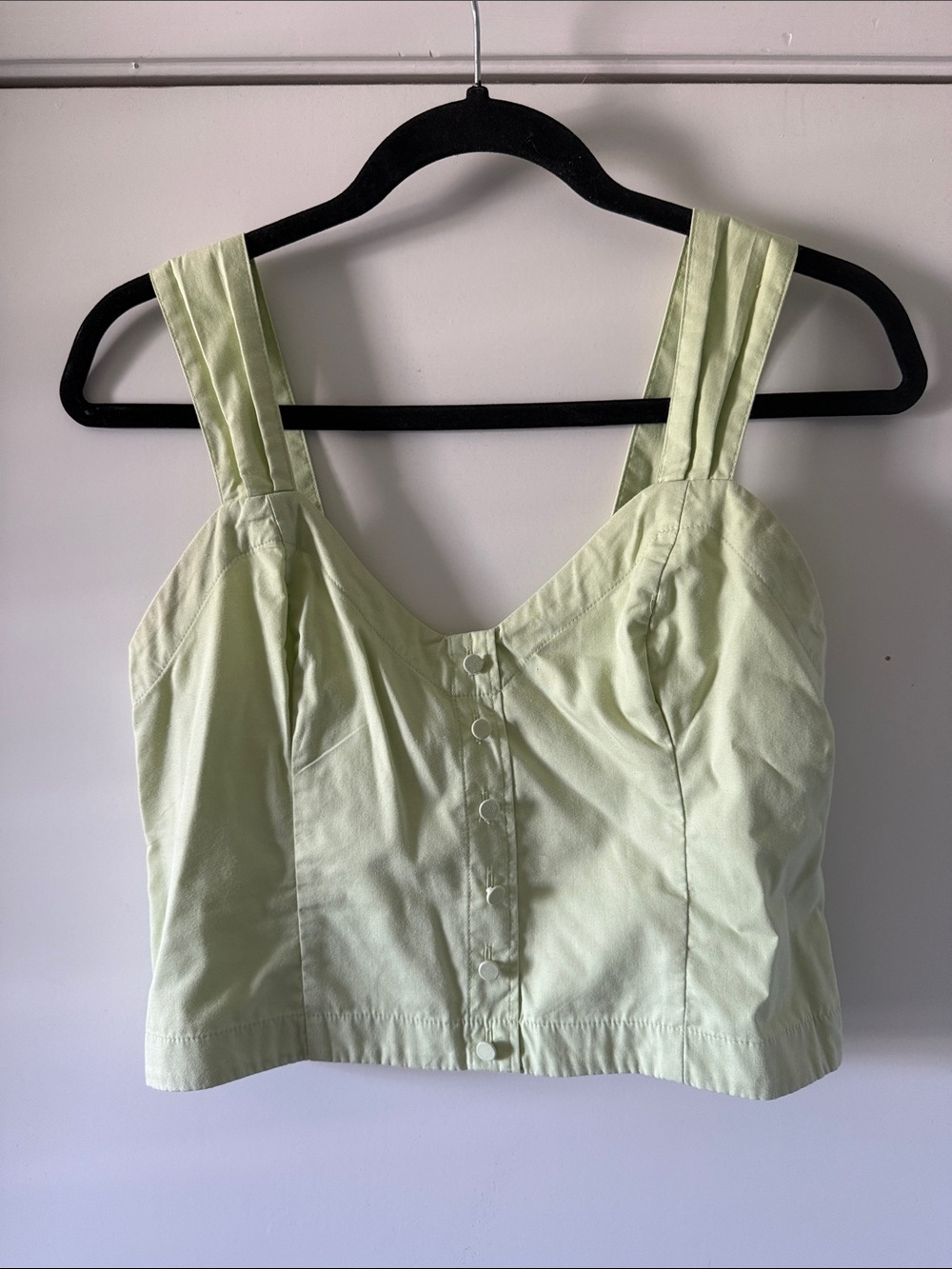Women's Light Green Button-Front Crop Tank Top- Abercrombie & Fitch- medium